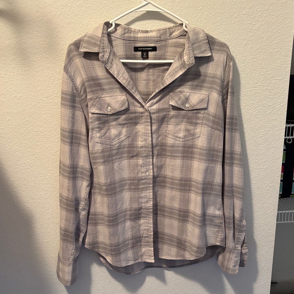 Port Authority Light Gray Plaid Shirt